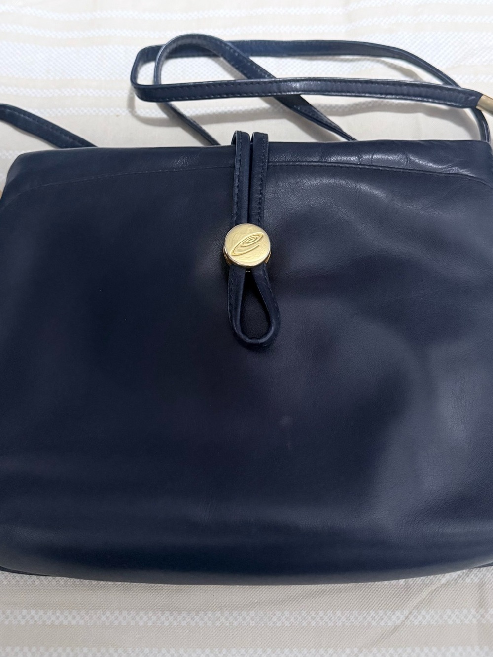 Vintage Harrods Navy Blue Leather Shoulder Crossbody Bag Gold Tone Hardware
